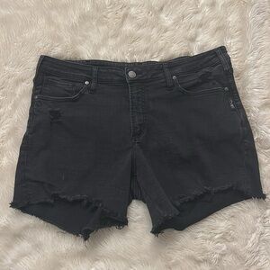 Silver Mid Rise Boyfriend Shorts Size 18 Black Distressed Cutoff Stretch Denim